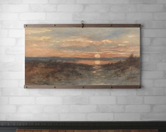 Landscape at Sunset Framed Vintage Tapestry | Wall Hanging | Canvas Print | Wood Hanging Frame | Walnut or White Oak with Brass  | Wall Art