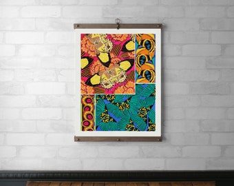 Vintage Floral Framed Tapestry Wall Hanging | Wood Hanging Frame | Canvas Print | Walnut or White Oak Brass Hardware | Plate 18 Seguy