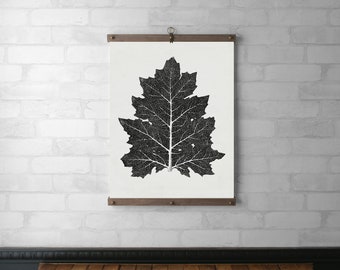 Leaf Framed Tapestry Wall Hanging | Wood Hanging Frame | Canvas Print | Walnut or White Oak Brass Hardware | Acanthus Leaf - Owen Jones