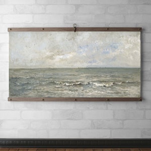 Seascape Tapestry Wall Hanging | Canvas Print | Wood Poster Hanger | Walnut or White Oak | Brass Hardware | Wall Decor | Bedroom Art