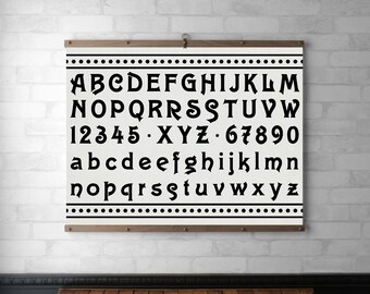 Alphabet & Numbers Chart Wall Hanging, Raw Wood Hanging Frame, Canvas Print, Walnut or White Oak with Brass, Eco-Friendly Art Gift, Kids Art