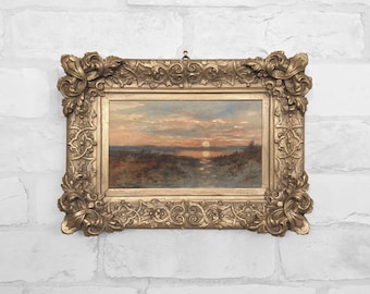 Ingelijste canvasprint zonsondergang: landschapsreproductie in antieke stijl - nr. 1