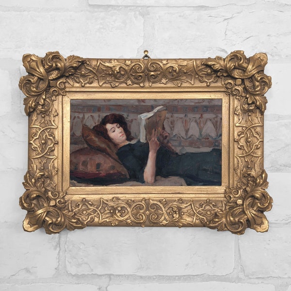 Small Wall Art | Antique Oil Painting Reproduction | Gold or Black Ornate Framed Canvas Print | Mothers Day Gift | No.53 - Reading Woman