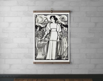 Vintage Framed Wall Hanging | Canvas Print | Wood Hanging Frame | Raw Walnut or White Oak | Brass Hardware | Work for Women by Jan Toroop