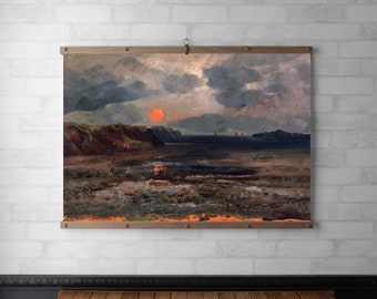 Dark and Moody Vintage Landscape Tapestry | Framed Wall Hanging | Wood Hanging Frame | Canvas Print | Walnut or White Oak with Brass