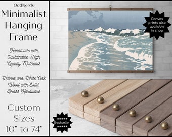 Wood Frame for Large Prints | Hanger For Canvas or Prints, Maps, Tapestry | Real Walnut & Oak Wood | Solid Brass Hardware | Custom Sizes