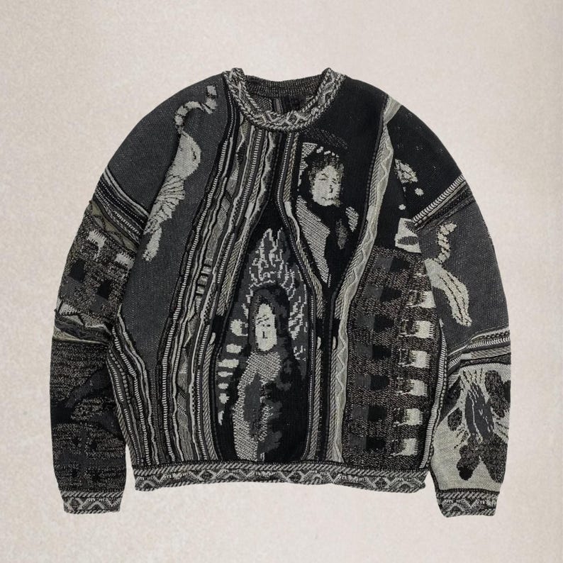 Vintage Style Graphic Knit Sweater, Coogi Inspired Streetwear Pullover Style 3