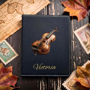 Violinist Passport Cover • Custom Colored Travel Case • Personalized UV-Printed Document Holder • Soft Vegan Leather • Design #53