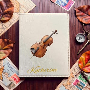 Cute Violin Passport Cover • Custom Colored Travel Case • Personalized UV-Printed Document Holder • Soft Vegan Leather • Design #54