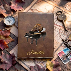 Grand Piano Passport Cover • Custom Colored Travel Case • Personalized UV-Printed Document Holder • Soft Vegan Leather • Design #55