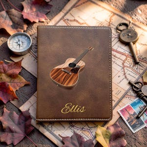 Acoustic Guitar Passport Cover • Custom Colored Travel Case • Personalized UV-Printed Document Holder • Soft Vegan Leather • Design #289