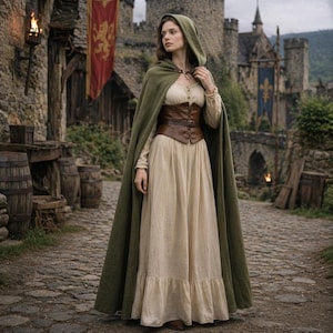 Mittelalterlicher Kapuzen Umhang Wikinger Umhang Leinen Baumwolle Renaissance Umhang LARP Kostüm Hexe Zauberer Cosplay Nordische Outfit