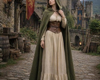 Capa medieval con capucha, capa vikinga de lino y algodón, capa renacentista, disfraz de LARP, bruja, mago, cosplay, atuendo nórdico