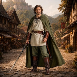 Mittelalterlicher Kapuzen Umhang Leinen Umhang Wikinger Outfit Unisex Renaissance Umhang Cosplay Kostüm für Herren Damen