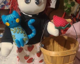 Amish Made Strawberry Cowgirl Doll – 18” Handmade Cloth Doll with Red Hair | Rustic Farmhouse Decor | Faith-Inspired Gift