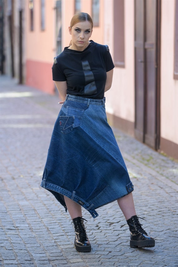 Upcycled Asymmetrical Denim Skirt/ Blue Jean Skirt/ Made by Recycling Old  Jeans/ Old Jeans New Piece - Etsy
