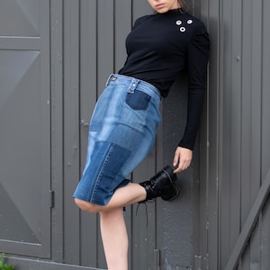 Upcycled Pencil Denim Skirt/ Blue Jean Skirt/ Made by Recycling Old Jeans/ Old jeans - new piece