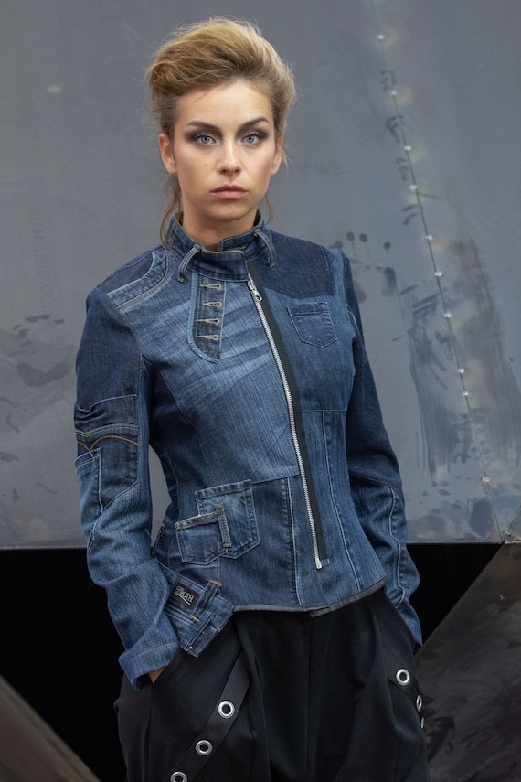 Upcycled Fitted Denim Jacket Fitted Jean Jacket Blue Denim