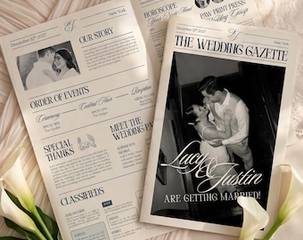 Wedding Newspaper Template, Editable Canva Reception Gazette, Printable Newspaper with Guest Horoscope and Pet Gossip Column