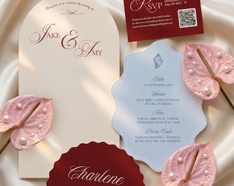 Coastal Wedding Invitation Suite Canva Template | Arch Shaped Die Cut Invite (Digital Download)
