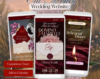 Old Money Wedding Website Template | Burgundy Wax Seal Digital Invitation (Canva)