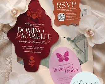 Marigold and Butterfly Wedding Invitation Suite | Mexican Floral Die Cut (Digital Download)