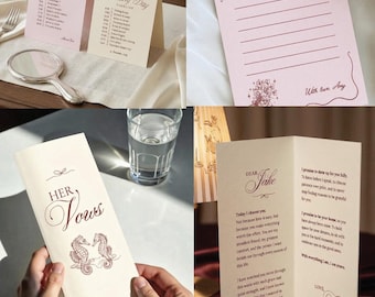 Coastal Wedding Stationery Suite | Vow Booklet, Timeline Cards (Instant Download)