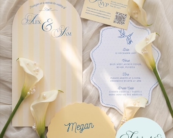 Italian Wedding Invitation Suite | Lemon Stripe Arch, Amalfi Stationery (Digital Download)
