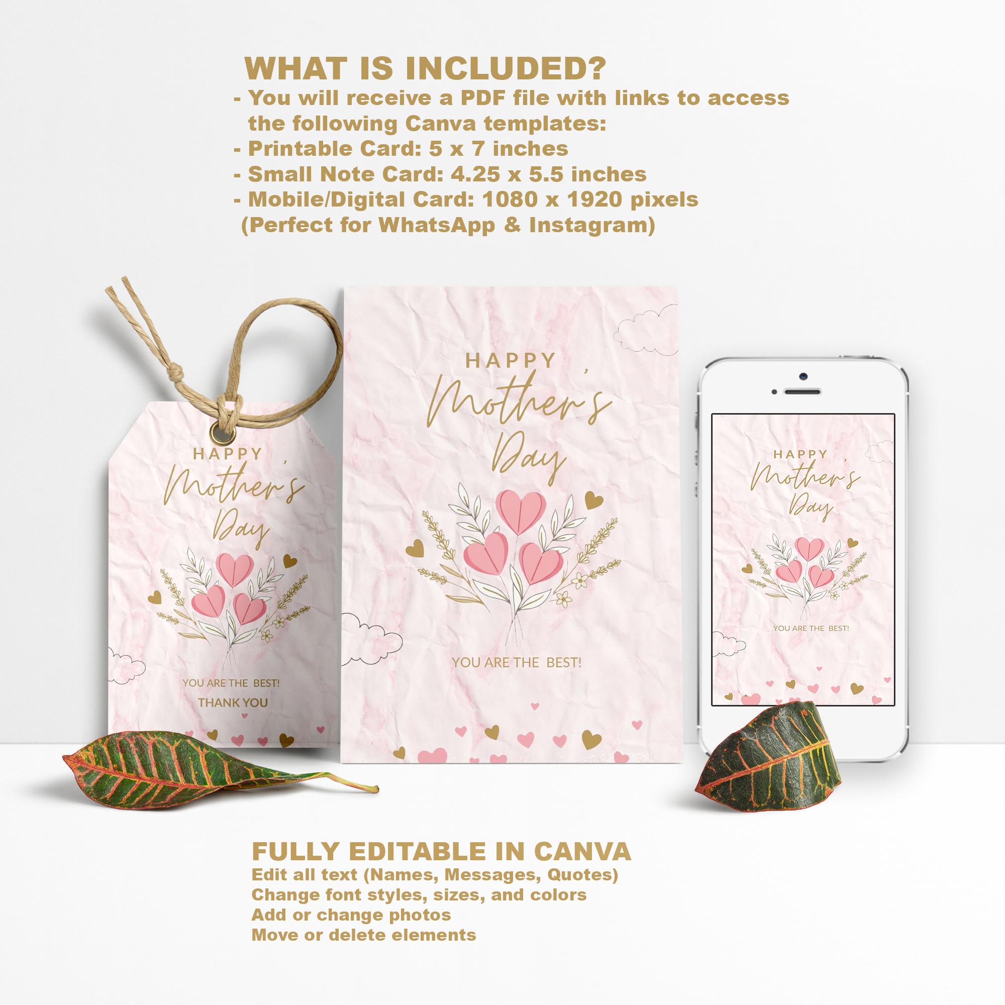 Editable Mother's Day Card Template, Printable Mum Card, Canva Instant ...