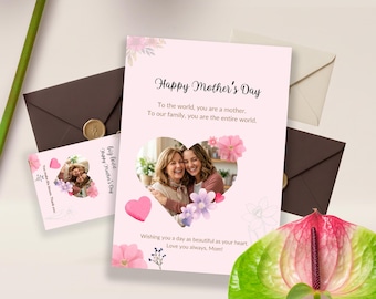 Editable Mother's Day Card Template, Minimalist Mom Greeting, Canva DIY Gift (5x7, 4.25x5.5, Mobile)