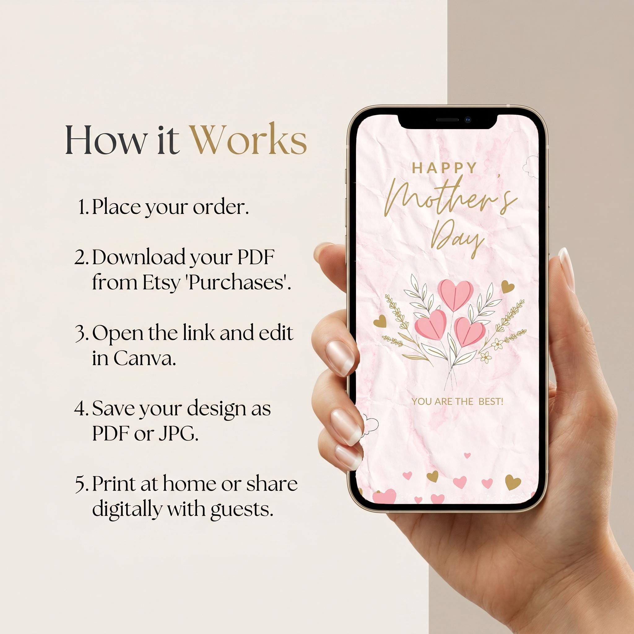 Editable Mother's Day Card Template, Printable Mum Card, Canva Instant ...