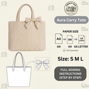 Patrón de costura en PDF para bolso de mano / Bolso de mano fácil de hacer tú mismo con lazo / Imprimible en tamaños A0, A4 y Carta estadounidense / Patrón de bolso ideal para principiantes / Descarga instantánea