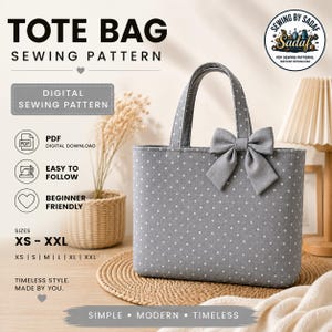 Bow Strap Tote Bag Sewing Pattern PDF | Coquette Shoulder Bag Pattern S-L | Printable A4 US Letter | Easy DIY Beginner Tote Bag pdf
