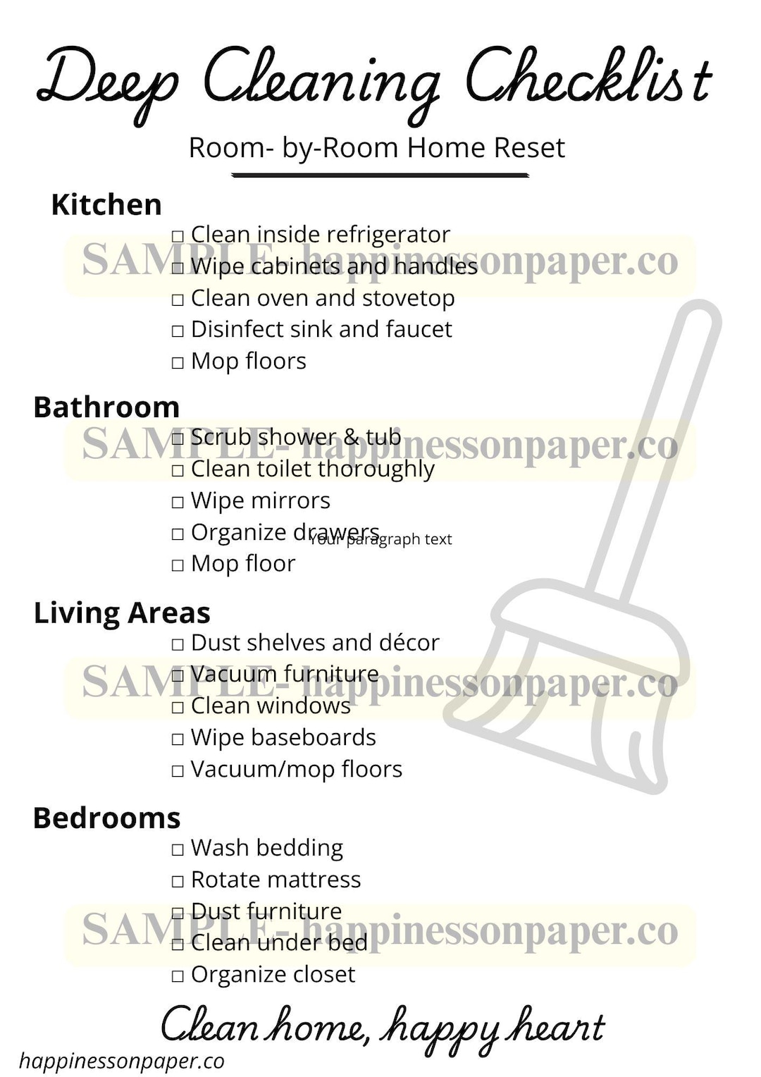 Deep Cleaning Checklist Printable | Home Planner | Room by Room List ...