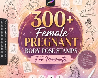 300+ Female Pregnant Body Pose Stamps for Procreate (Digital Download)