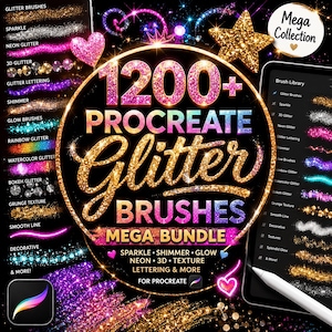 1200種類以上のProcreate用グリッターブラシセット（デジタルダウンロード）