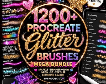 Pacchetto di oltre 1200 pennelli glitter per Procreate (download digitale)