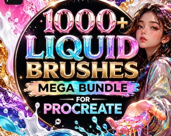 Procreate Liquid Brushes Mega Bundle, Marble Foil Glossy Abstract Texture (Digital Art Kit)