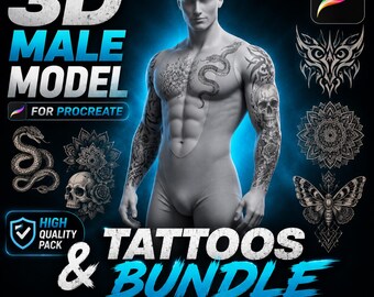 Procreate 3D Male Model & Tattoo Brushes Bundle (Digital Download)