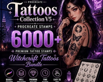 6000+ Procreate Witchcraft Tattoo Stamps Bundle, Gothic Skull Moon Butterfly Stamps (Digital Download)