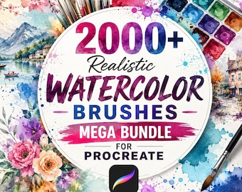 2000+ Watercolor Brushes Mega Bundle for Procreate | Realistic Paint, Splatter, Texture & Aquarelle Brush Set
