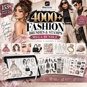 4000+ Procreate Fashion Brushes & Stamps Mega Bundle (digital nedladdning)