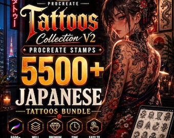 5500+ Procreate Japanese Tattoo Brushes | Irezumi Dragon, Hannya, Wave Stamps (Digital Download)
