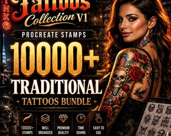 10000+ Procreate Traditional Tattoo Brushes Bundle | Skull, Floral, Gothic, Japanese Flash Stamps (Digital Download)