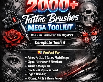 2000+ Tattoo Brushes Mega Toolkit, Procreate Stipple Shading, Fine Line Stamps (Digital Download)