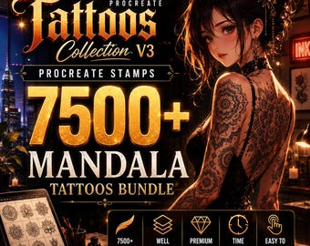 7500+ Procreate Mandala Tattoo Stamps Bundle | Gothic Fantasy Line Art Brushes (Digital Download)