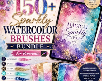 150+ Sparkly Watercolor Brushes Bundle for Procreate | Glitter, Glow, Textures (Digital Download)