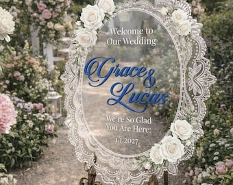 Custom Oval Lace Border Wedding Sign, Flower Wedding Welcome Sign,  Welcome To Our Wedding Sign, Wedding Decorations, Floral Wedding Sign