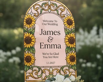 Sunflower Wedding Sign, Stained Glass Sunflower Wedding Welcome Sign,  Welcome To Our Wedding Sign, Wedding Decorations, Floral Wedding Sign