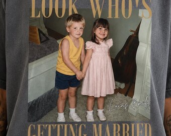 Custom Look Who’s Getting Married Shirt, Comfort Color Bride & Groom Childhood Photo and Name Tee, Wedding Shirt, Bridal Shower Gift